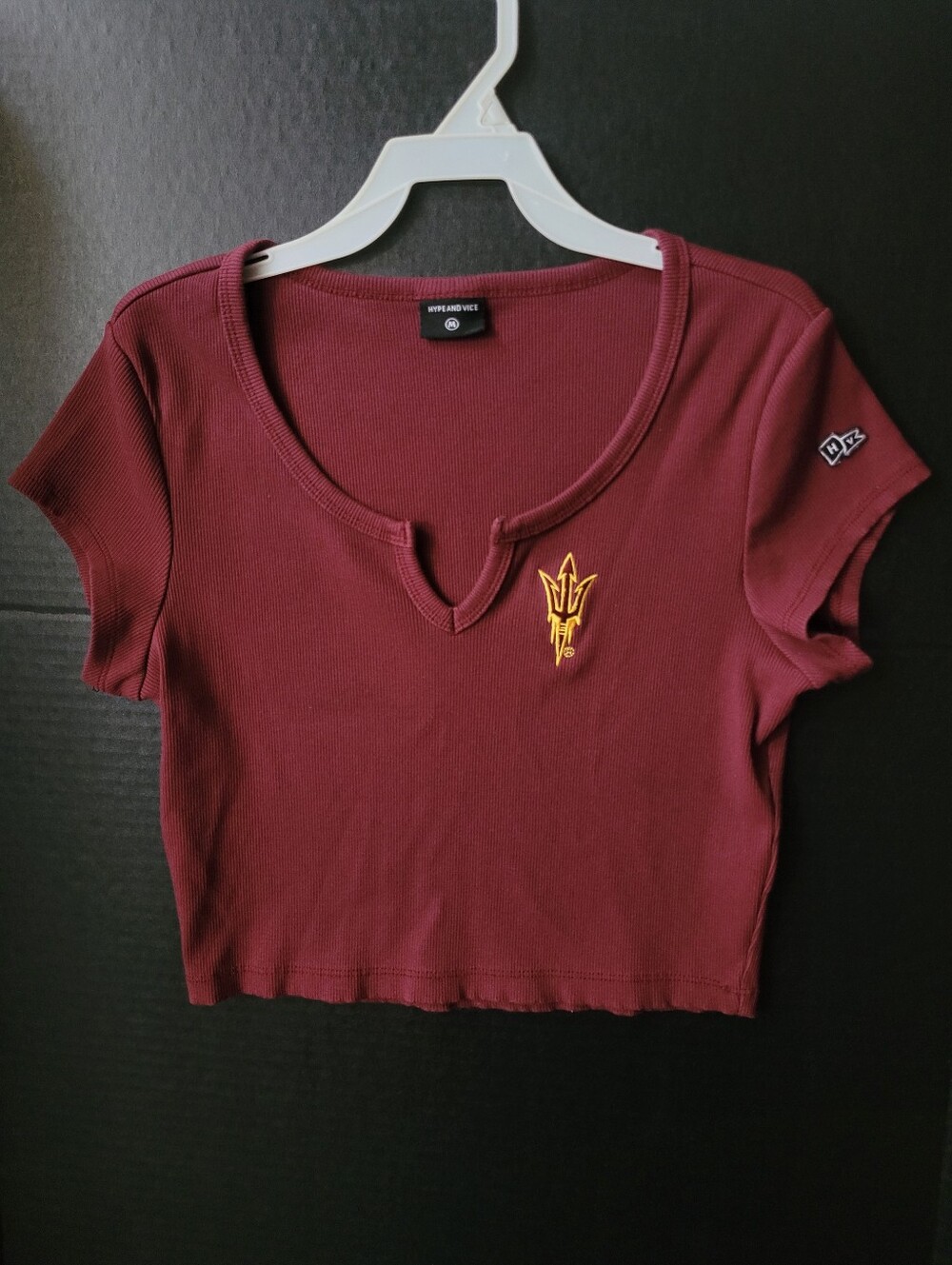 Maroon ASU Notch-Neck Ribbed Crop Top Tee Arizona State University